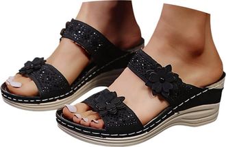 Generic Orthopedic Sandals Women,Slip On Sandals for Women Uk,Ladies Comfortable Walking Shoes,Soft Leather Sandals for Women Anti Slip Platform Orthotic Open