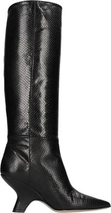 Anna F. 9928 Pit Leren Laars - Dames - Laarzen met Hak - Zwart - 39 EU - Leer - Schoenen