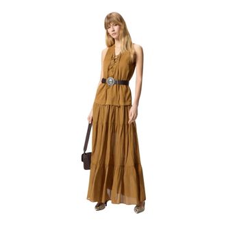 Pinko Casarsa Jurk - Dames - Maxi kleedjes - Bruin - XS - Katoen - Kleedjes