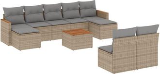 vidaXL Juego De Sof&aacute;s Jard&iacute;n Con Cojines Beige 10 Pzas Rat&aacute;n Sint&eacute;tico Vidaxl