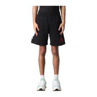 Msgm Casual Shorts, male, Black, XL, Graffiti Print Knit Shorts
