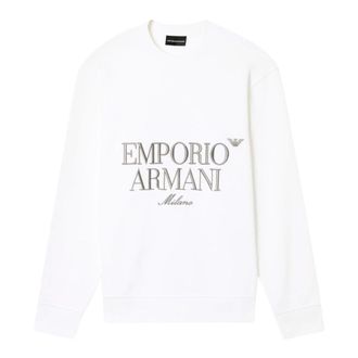 Emporio Armani Sweatshirts, male, White, Size: XL French Terry Jersey Sweatshirt with Embroidered Logo