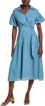 Gracia Side Waist Belt Linen-Blend Midi Wrap Dress