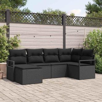 vidaXL Conjunto De Sof&aacute; De Jard&iacute;n Con Coj&iacute;n 6 Pcs Negro Vidaxl