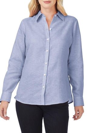 Foxcroft Jordan Linen Button-Up Shirt in Indigo at Nordstrom, Size 12