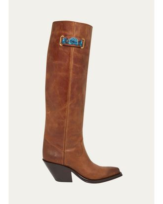 Chlo&eacute; 70mm Azelan Leather Knee-High Boots