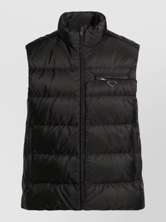 Prada sleeveless padded coat high collar chest pocket