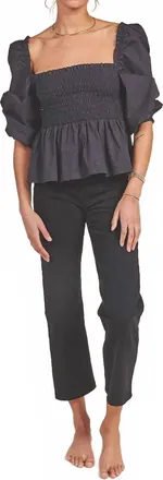 Trovata Alize Puff Shoulder Blouse In Black