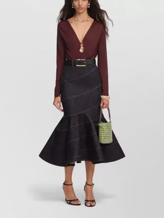 Self Portrait denim midi dress belted mermaid hem