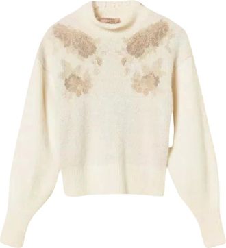 Twinset Maglione Girocollo con Rose Jacquard - - Knitwear - Donna - Bianco - L