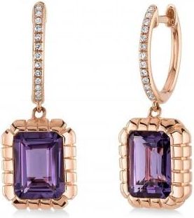 Allurez Diamond & Rectangular Amethyst Dangle Earrings 14K Rose Gold (3.17ct)
