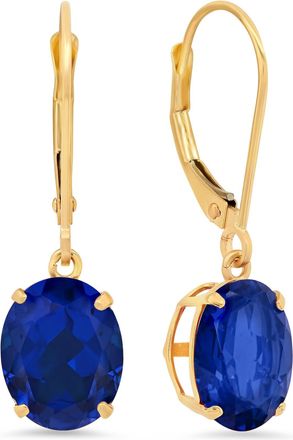 MAX + STONE 14k Yellow or White Gold 8x10mm Oval Gemstone Dangle Earrings with Leverbacks