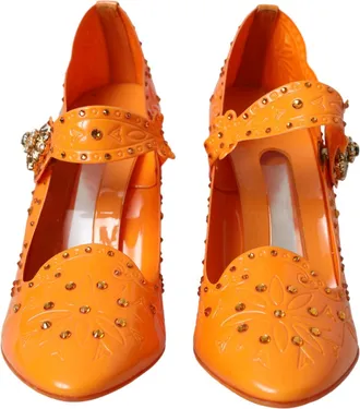 Dolce & Gabbana Orange CINDERELLA Floral Crystal Pumps Womens Shoes
