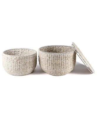 Happimess Bhola 18In Hourglass Handwoven Hyacinth Storage Accent Table With Lid