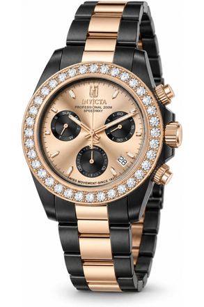 Invicta Jt 51327 Herenhorloge - Quartz Uurwerk - Roestvrij Staal met Ros&eacute;gouden Wijzerplaat - 42 mm - Met 36 Diamanten