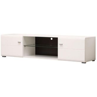 Dmora Mobile Porta tv Furci, un Ripiano, 2 Ante, Ripiano in Vetro, 170x41.5x41.5h cm Bianco