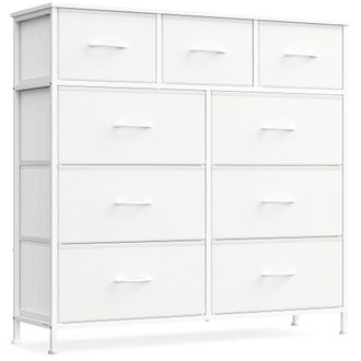 Songmics C&oacute;moda con 9 cajones de acero mdf tela color blanco