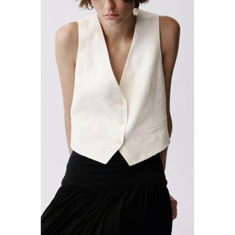 Mango Linen Vest in Off White at Nordstrom Rack, Size Small