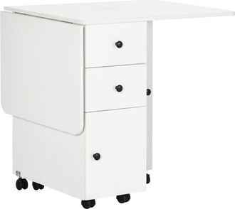 HOMCOM Mesa De Comedor Plegable Con Ruedas Alas Abatibles 2 Cajones Y Armario Mesa Auxiliar Multifuncional Para Estudio Cocina 120x60x76,5 Cm Blanco - Homcom