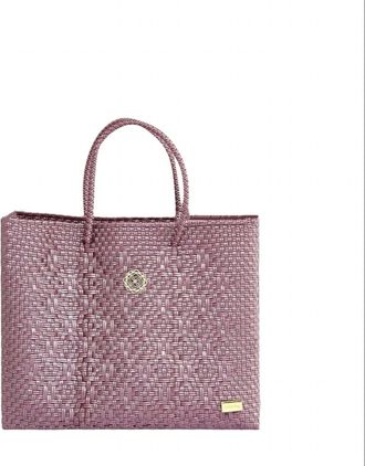 Lola's Bag Womens Regular Woven Long Metal Strap Crossbody Tote Bag In Old Pink