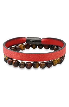 Steeltime Mens 2-Piece Genuine Tigers Eye Bracelet Set in Multi at Nordstrom Rack