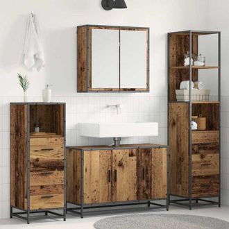 vidaXL Juego De Muebles De Ba&ntilde;o Con Caj&oacute;n 4 Pcs Madera Vieja