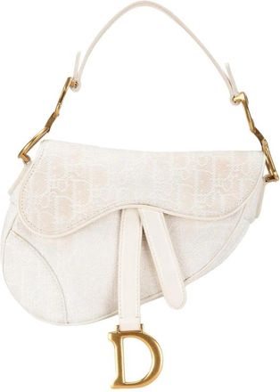 Dior Pre-owned Mini Oblique Saddle Bag - Dames - Vintage Mini Tas - Beige - ONE Size - Leer - Vintage