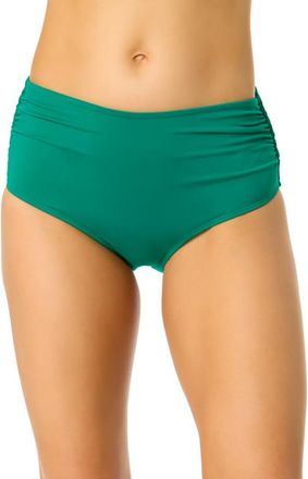 Anne Cole Womens Live In Color Solid Convertible High Waist Shirred Swim Bottom in Green at Nordstrom, Size X-Large