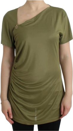 Roberto Cavalli Green Asymmetrical Neck Tunic with Logo