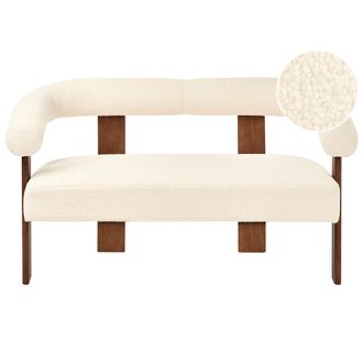 Beliani Beliani - Sof&aacute; 2 Plazas Retro Sal&oacute;n Tapizado De Boucl&eacute; Patas De Madera Blanco Crema Y Marr&oacute;n Oscuro Ilbro
