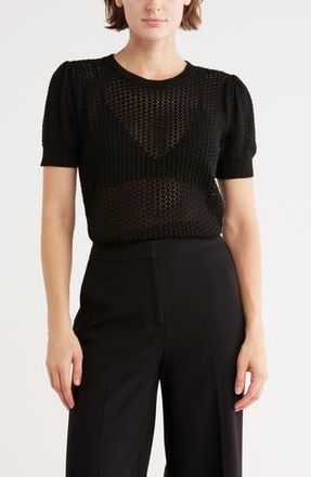 Muse Pointelle Knt Short Sleeve Sweater in Black at Nordstrom Rack, Size X-Small