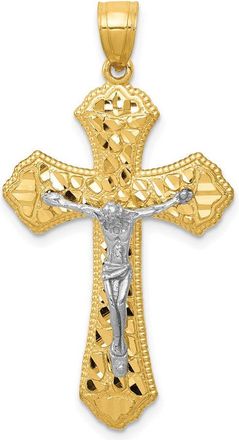 Diamond2Deal 14k Two-tone Gold Diamond-cut Passion Crucifix Pendant