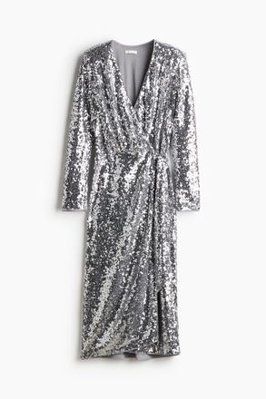 H&M Paillettenkleid im Wickelschnitt - Silberfarben