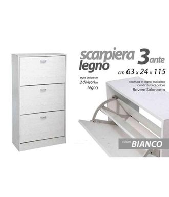 Trade Shop Trade Shop - Mueble Zapatero 3 Puertas Madera Blanca 63 X 24 X 115 Cm 715617 Zapatos