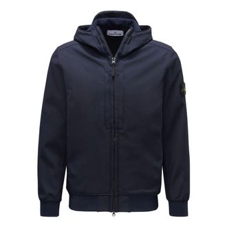 Stone Island Waffen Patch Soft Shell Hooded Zip-Up Jacket Navy 7915Q0122-V0020