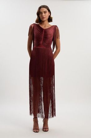Karen Millen Draped Fringe Mini Dress in Rich Red at Nordstrom, Size X-Small