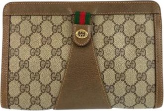 Gucci Pre-owned Clutches, male, Beige, Size: ONE SIZE Pre-owned GG Supreme Canvas Clutch Bag