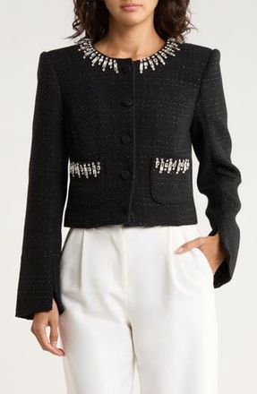 Cinq &agrave; Sept Randi Rhinestone Trim Boucl&eacute; Jacket in Black at Nordstrom Rack, Size 2