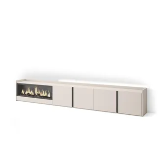 Skraut Home Skraut Home - Mueble Tv, Televisi&oacute;n, Muebles De Sal&oacute;n, Almacenaje, 315x35x50cm, Para Tv Hasta 80, Chimenea El&eacute;ctrica Xxl, Led, Estilo Moderno, Beige