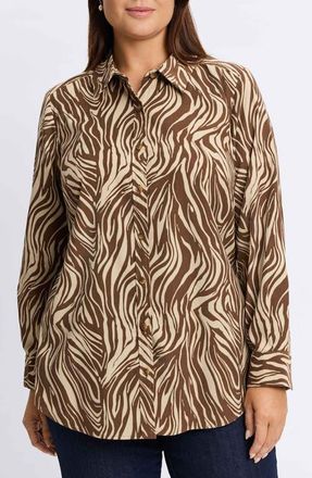 Foxcroft Haven Zebra Cotton Corduroy Button-Up Shirt in Brown at Nordstrom, Size 16W