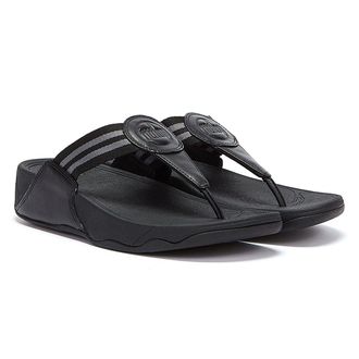 FitFlop Fitflop Walkstar Webbing Womens Flip Flops - (Black) Textile - Size UK 7
