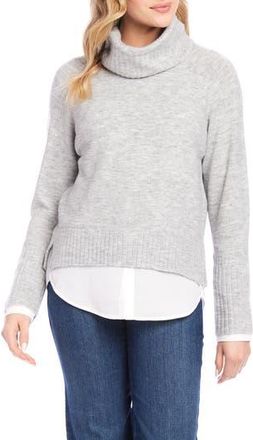 Karen Kane Mixed Media Layered Turtleneck Sweater in Light Heather Grey at Nordstrom Rack, Size X-Small
