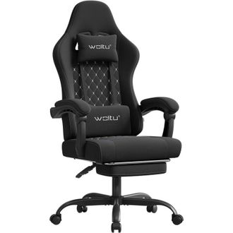 Woltu Swivel Gaming Chair Breathable Mesh Office Chair Desk Tilt Chair, Black+White