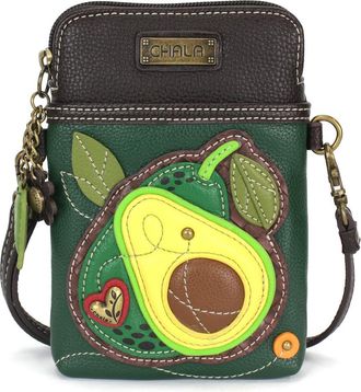 Chala Foodie Collection Cell Phone Crossbody Purse-Women PU Leather/Canvas Multicolor Handbag with Adjustable Strap, Avocado - Dark Green, One Size