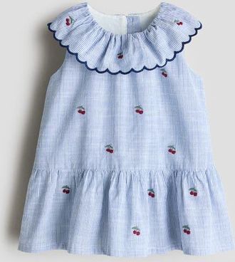 H&M Embroidery-detail Dress in Blue Striped/cherries at Nordstrom, Size 12M