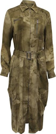 Ralph Lauren Purple Label Printed Shirt Dress with Belt in Green Silk