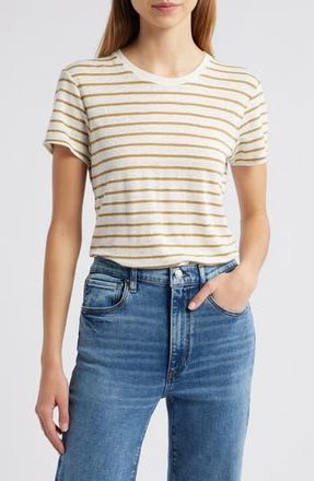 Frame Denim Stripe Linen T-Shirt in Dark Khaki Multi at Nordstrom Rack, Size X-Large