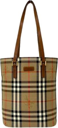 Burberry Pre-owned Check Canvas Leather Tote Bag - Dames - Vintage Shopper - Beige - ONE Size - Leer - Vintage