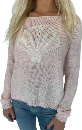 Wooden Ships Seashell Long Sleep Crew Top In Caprice Pink/breaker White