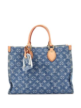 Louis Vuitton OnTheGo denim MM shopper met monogram - Blauw